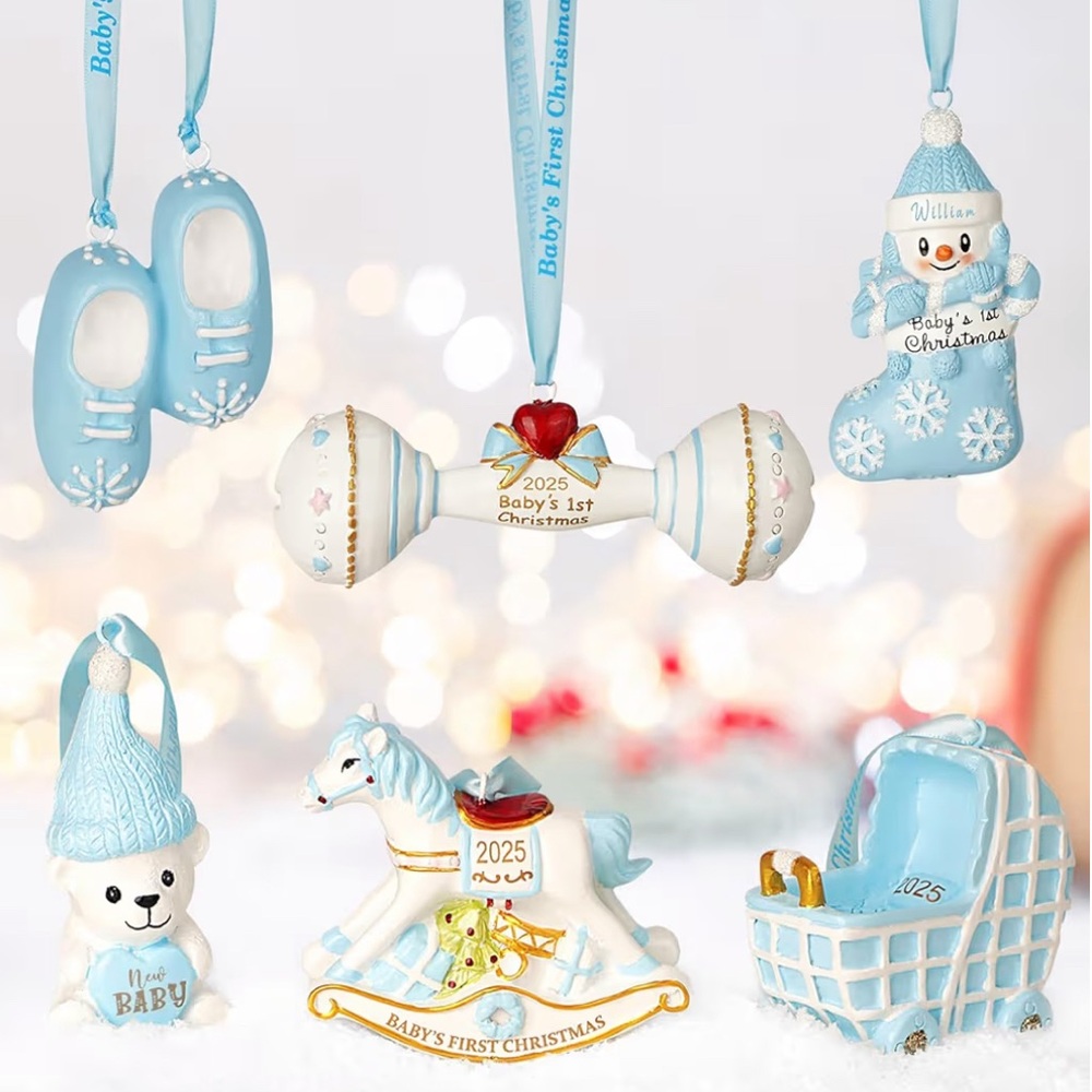 NEW Baby's (BLUE) First Christmas 2025 Ornament Box Set - 6 Styles